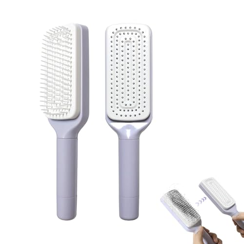Image of Self Cleaning Hair Brush with Retractable Bristles, Anti-Static Scalp Massage Comb for Thick & Curly Hair, Easy Hair Removal