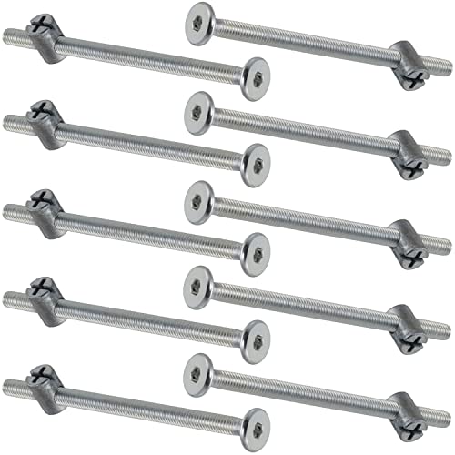 AERZETIX - C65819 - Set of 10 Flat Head Screws + 10 Nuts Barrel Cross M6x100mm - Nut Bolt - Steel - Silver Colour - Mounting Hardware Joiner Furniture Wood MDF Cabinet Cupboard