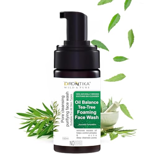 Image of Drontika Wild & Pure Tea Tree Foaming Face Wash with Tea Tree and Ayurvedic Ingredinets for Acne and Pimples - 150ml Gently Cleanses |Removes Excess Oil |Antibacterial(Tea Tree (Oil Balance))