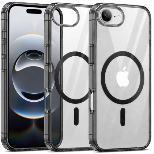 Image of Elzzi Anti Scratch Semi Transparent Cover for iPhone 17e Case, Premium PC + TPU Magnetic Phone Cases Drop Proof,Compatible with Magsafe Slim Anti Yellowing Never Yellowing Shockproof, (Grey)