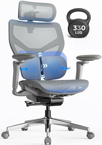 Image of Ergonomic Office Chair with Adaptive Dual-Wing Lumbar Support - Over 10 Hours Sitting Comfortable Mesh Big and Tall Home Desk Chair, 4D Headrest, 630 Armrst, Seat Depth Adjustable