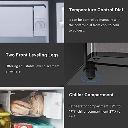 Walsh Wsr17S5 Compact Refrigerator, 1.7 Cu.ft Single Door Fridge, Adjustable Mechanical Thermostat With Chiller, Reversible Doors, Stainless Steel Look #TOP6