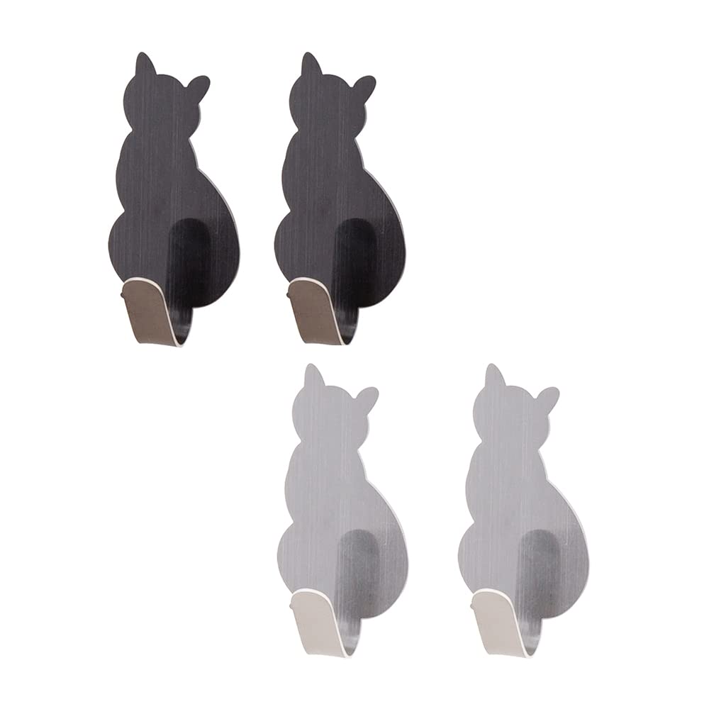 Acxico 4Pcs Waterproof Strong Adhesive Hooks for Bathroom Stainless Steel Cat Wall Sticker Wall Door Hanger for Kitchen Rustproof Towel Hooks