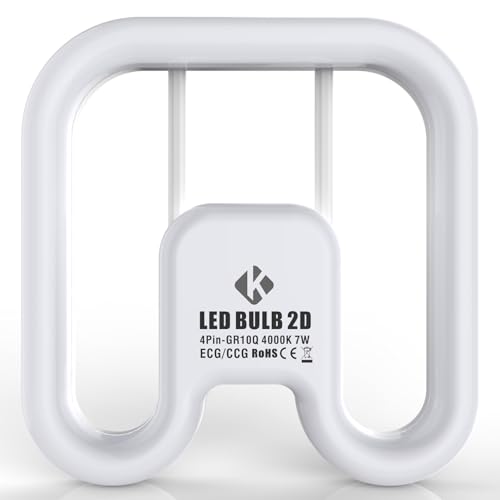 KENIU Plug & Play LED Bathroom Light Bulbs GR10q 4-Pin 950lm,7w Replacement 2D 3500k 16w CFL, Works with ECG/CCG ballasts,Instant Start,Flicker-Free 50000h (4000K/Natural White)