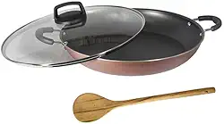 Paella Tacho N32 Antiaderente com Tampa Vidro + Colher Rose