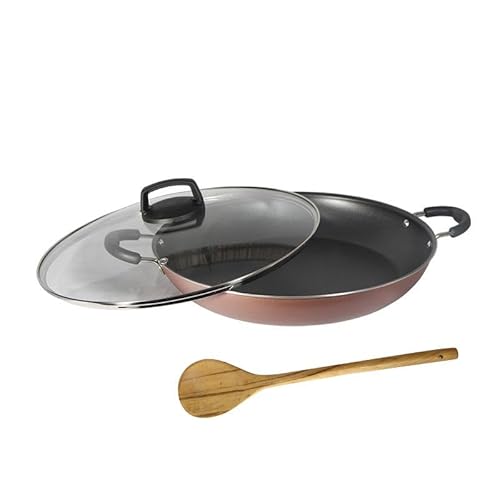 Panela de Paella N32 Antiaderente com Tampa de Vidro + Colher Rosa