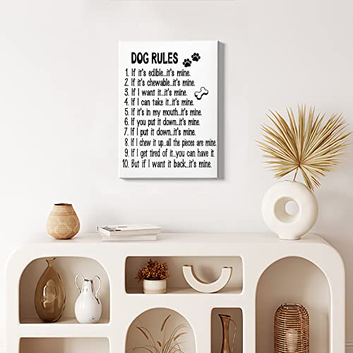 Hiwx Funny Quote Dog Rules Framed Canvas Painting Wall Art Decor, Dog Lover Sayings Wall Art Artwork Home Decoration For Living Room Bedroom Bathroom 11X14 Inch #TOP2