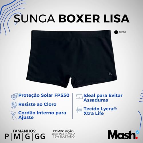 MASH Sunga Boxer Masculina UV50+, Preto, GG