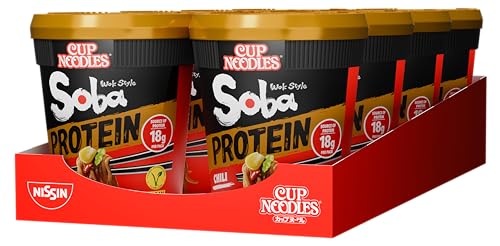 Nissin Cup Noodles Soba Protein – Chili, 8er Pack, Wok Style Instant-Nudeln mit Chili-Sauce und 18g Protein pro Becher, vegan, schnell im Becher zubereitet (8 x 93g)