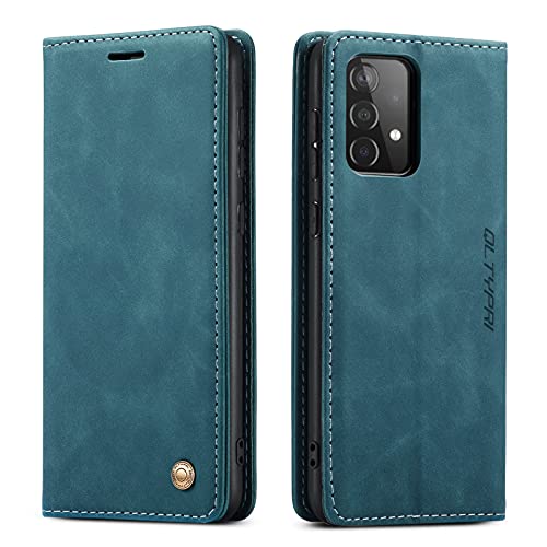 Étui coque pour Samsung Galaxy A53 5G en cuir vintage bleu avec rabat magnétique