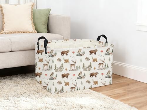 Image of Rectangle Animal Basket Cute Storage Bin Organizer Box for Room Decor Gift Basket(Woodland animal)