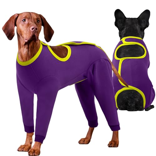 Image of IDOMIK Dog Recovery Suit After Surgery,Long Sleeve Dog Surgical Onesie for Surgery,Soft Breathable Pet Pajamas Anti Shedding,Adjustable Bodysuit Prevent Licking Wound,Cone Collar Alternative,Purple,L