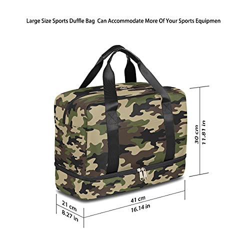 Camouflage Travel Duffel Bag, Green Camouflage Weekender Overnight Bag Large Carry On Bag, Waterproof Sports Gym Bag Tote Workout Duffel Bag for Men Women2