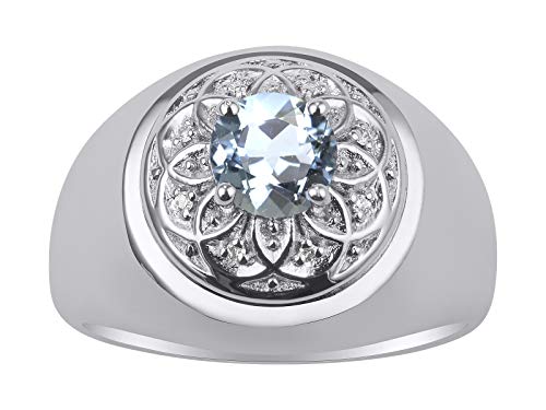 Image of Rylos Men's Designer Gypsy Ring with 7MM Round Gemstone & Diamond - Birthstone Rings in Sizes 8-13 in Sterling Silver