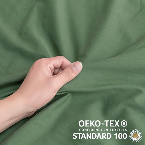 JELLYMONI Green Duvet Cover Twin Size - 100% Washed Cotton Linen Feel Textured Comforter Cover, 2 Pieces Breathable Soft Bedding Set with Zipper Closure (Green, Twin 68"x90") — view 4