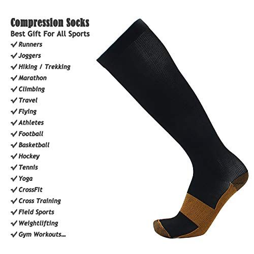 3/10 Pairs HiRui Copper Compression Socks for Men Women Kids, Graduated Compression 20-30mmHg, Best for Circulation Running Cycling Hiking Travel Nurse, Medical/Athletic Fit (3 Pairs(3 Colors), XXL)