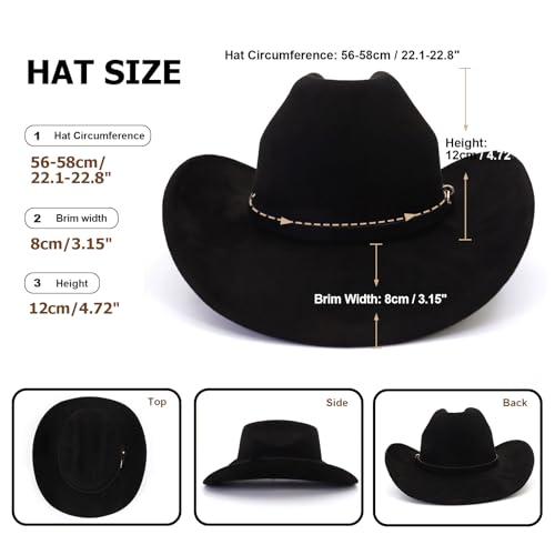 Image of Cowboy Hat Cowgirl Hat Men's & Women's Wide Brim Felt Fedora Hat with Buckle Belt Western Cowboy Hat for Women