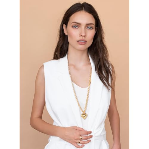 Layered Puffy Heart Necklaces For Women Gold And Silver Plated Heart Pendant Necklace Long Chain Necklace3