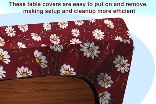 Image of The Furnishing Tree Elastic Rectangular Center Tpoy Table Cover WxL 12x60 in Inches Polyester Floral Pattern Red White