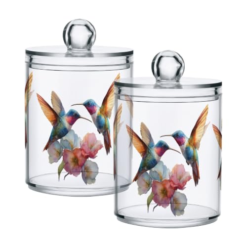 xmycdz 2 Pack Hummingbirds Apothecary Jars with Lid Bird Qtip Holder
