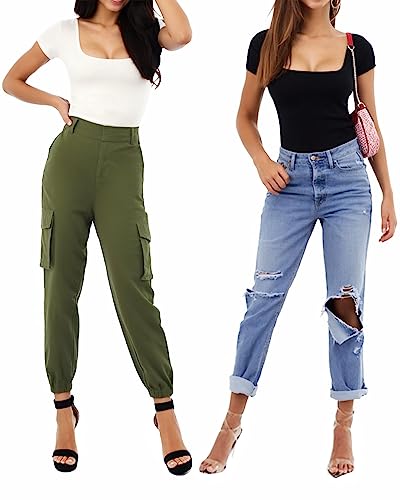 MANGOPOP Women's Square Neck Short Sleeve Long Sleeve Bodysuit Sexy Body Suits Shirt Slim Fitted Tops - Image 5