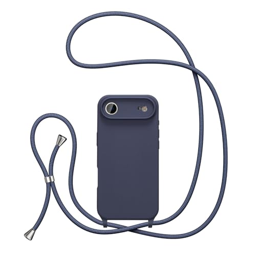 UEEBAI Crossbody Lanyard Phone case for iPhone Air, Silicone Phone Cover with Adjustable Necklace Strap Soft Belt Neck Cord Lanyard Case Preetty Crossbody Case for Women - Dark Blue