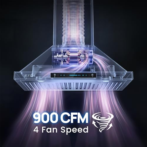 Image of IKTCH 30-inch Wall Mount Range Hood 900 CFM Ducted /Ductless Convertible, Kitchen Chimney Vent Stainless Steel with Gesture Sensing & Touch Control Switch Panel, 2 Pcs Adjustable Lights(IKP02-30'')