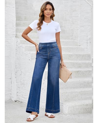 LookbookStore Wide Leg Jeans for Women Trendy High Waisted Trousers Stretchy Baggy Denim Pants4