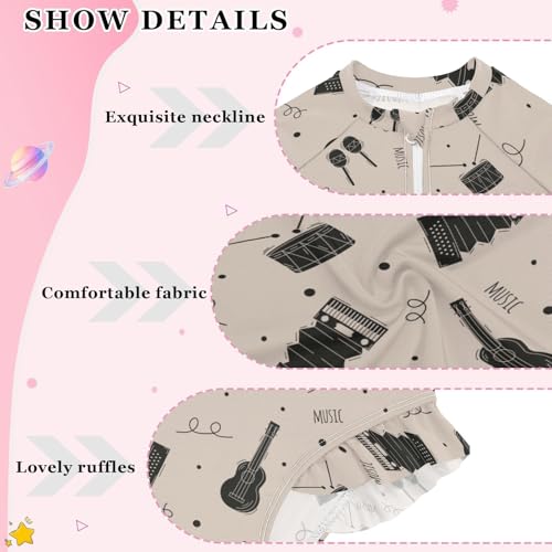 Musical Girls Swimsuit One Piece Rash Guard Girls' Swimwear Long Sleeve Swimsuits for Girl Size 3-12T4