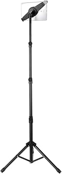 Buhelyc Phone Floor Tripod Stand, Foldable Ipad Stand with Bag, Retractable Adjustable 360 Degree Roating, Non-Slip, Safe and Stable, for Selfie/Reading Sheet Music, for 9"-14.5" Device, Easy Storage