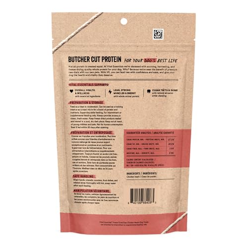 Image of Vital Essentials Freeze Dried Raw Chicken Hearts Dog Treats | Single Ingredient | Premium Quality | Grain Free Treats for Dogs, 3.75 oz Bag