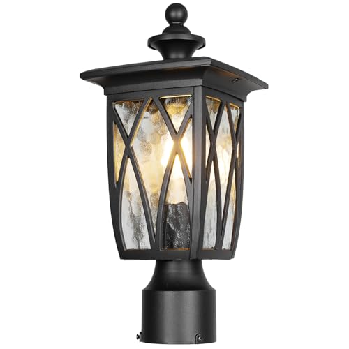 Image of Outdoor Post Lights Lamp Post Light Fixture, 15'' Pole Lantern with E26 Base 60W Max & Waterproof Aluminum Housing Plus Water Ripple Glass,Fence Post Deck Lighting for Garden, Patio, Pathway