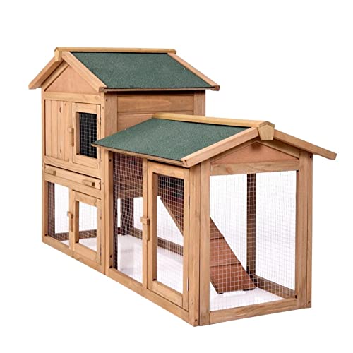 Chamber 61 "Holz Hühnerstall 2 Schicht Holz Kaninchenstall Geflügelkäfig Rampe Und Ausziehbares Tablett Hühnerstall Großer Lebensraum 156x52x68CM – Bild 7
