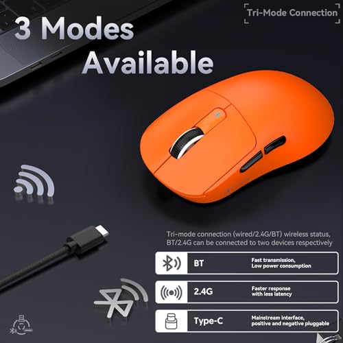 Image of ATTACK SHARK Gaming Mouse X3, 49g, SUPERLIGHT, Game Sensor PixArt PAW3395, Wireless /Wired BT /2.4G, 26000 DPI, 200 Hours Battery, G502, Office Mouse for Win11 /Xbox /PS /Mac, Orange