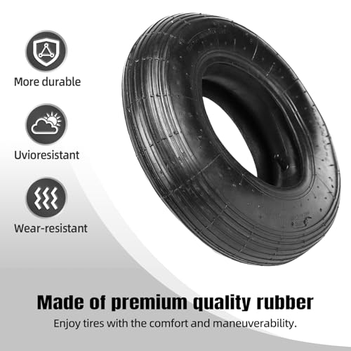Image of (2-Set) AR-PRO 4.80 /4.00-8 inch Tire and Inner Tube Set - Universal Replacement Tires and Inner Tubes with 15.5 inch Outer Tire Diameter and 4.80 inch Tire Width - Fits on Dollies, Trolleys, Wagons, and More