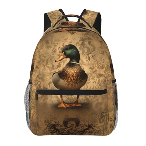 cromcu Mochila vintage de pato para escola, trabalho, acampamento, mochila leve de viagem com vários bolsos, alça de ombro ajustáveis, 29 x 15 x 15 cm, mochilas de presente para meninos e mulheres