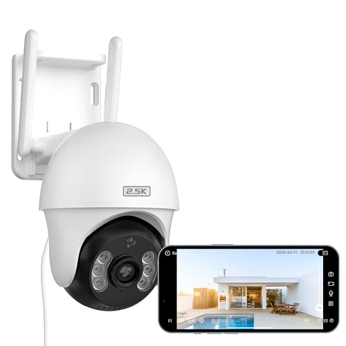 XIAOVV Cámara de vigilancia de 4 MP para exteriores, WiFi de doble banda (2,4 GHz y 5 GHz), cámara de 360°, 2 antenas potentes, IP65 resistente a la intemperie, alarma de sirena, almacenamiento local