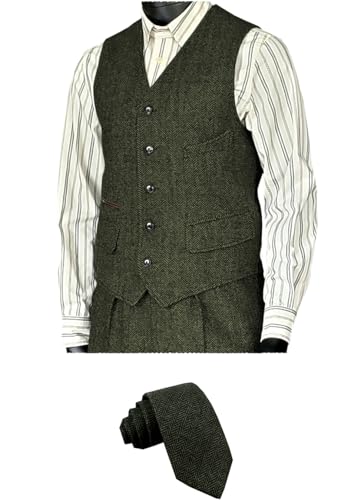 SOLOVEDRESS Men's Vintage Suit Vest Wool Sleeveless Waistcoat