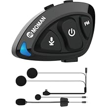 Moman Motorcycle Helmet Headset Speaker, RS-S Motorbike Helmet Headphone HiFi/Noise Cancellation/Auto Answer/FM Radio/AI Voice/IPX6 Waterproof with 2 Type Mics Earphone for All Helmets and Solo Riding
