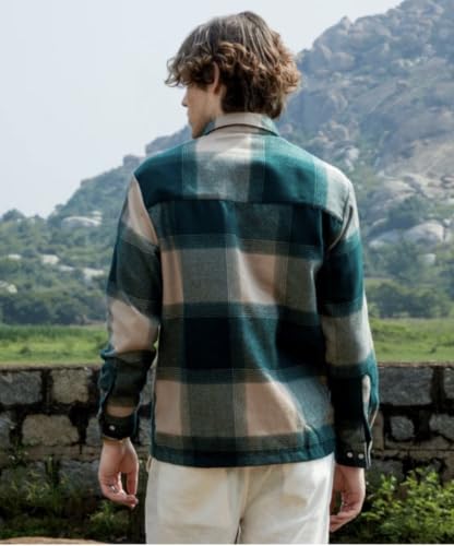 Image of Men's Green & Brown Checked Boxy Fit Casual Shirt
