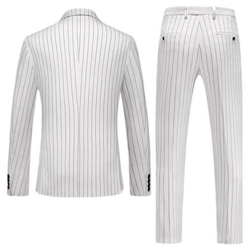Men Double Breasted Striped Suit 2 Piece Business Social Wedding Party Blazers and Trousers3