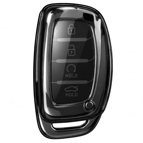 Image of JVCV Soft TPU Transparent Cover Compatible with Hyundai Alcazar Creta Venue i20 Tucson Elantra Car i10 Grand i20 Xcent Verna Tucson Elantra Grand i10 Nios 4 & 3 Button Smart Key (Transparent Black)