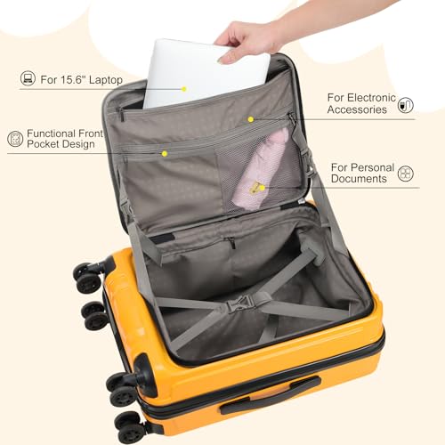 Image of Kaleenie 3 Piece 20 /24 /28 Inch Expandable Luggage Set, 20 inch Side Opening Carry On, 24 & 28 Inch Checked Middle Opening, ABS+PC Hardshell Lightweight Suitcase, Orange