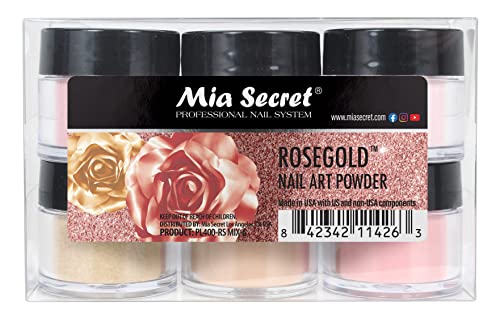Mia Secret Colored Acrylic Nail Art Powder Collection - Rosegold, 6Pc #TOP22