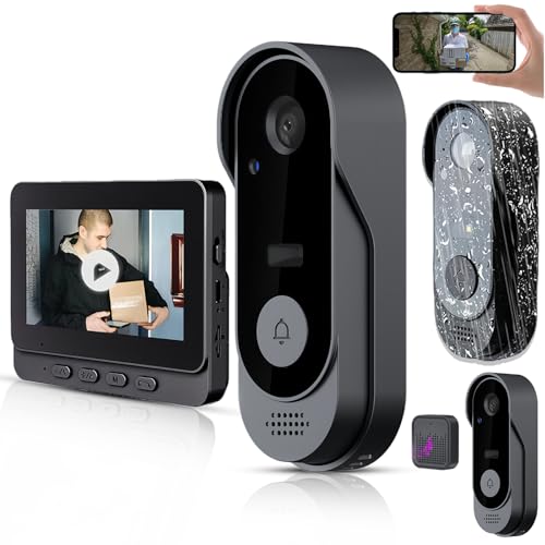 Image of X8 Waterproof Video Doorbell, X8 Smart Video Doorbell, Videos Wireless Door Bell Camera with Monitor, Door Bell Camera Wireless Night Vision with 4.3 inch HD Monitor, Two-Way Audio (wiht Screen)