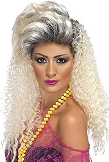 Smiffys Women's Long Curly Blonde 80's Wig with Quiff, One Size, 80's Bottle Wig, 5020570420225