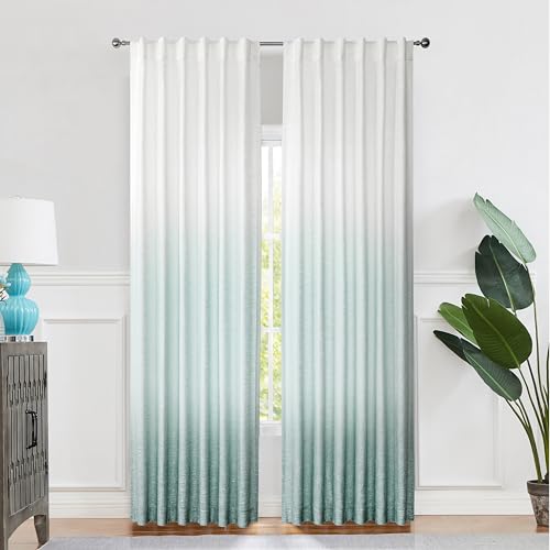 Central Park Panel de cortina semitransparente degradado con estampado degradado en tela de mezcla de rayón, pestaña trasera, bolsillo para barra, cortinas de ventana para sala de estar/dormitorio,