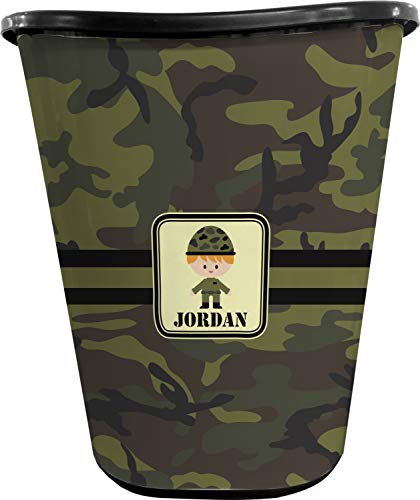 RNK Shops Personalized Green Camo Waste Basket - Double Sided (Black)