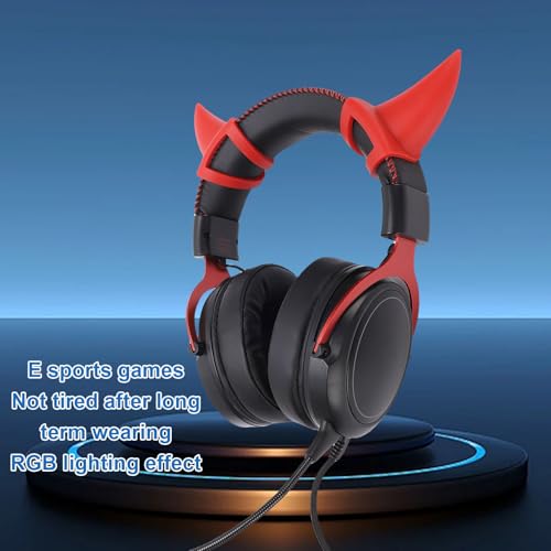 Image of Denash Cat Ear Headphones, Wired RGB Gaming Headset with Mic, Luminous Noise Reduction Over Ear Cute Headphones for Gamers (Black Red)