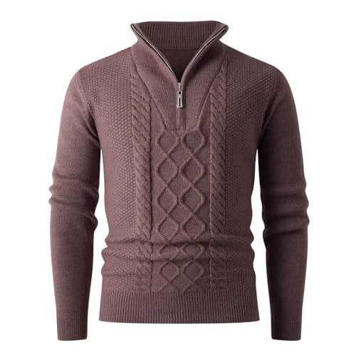 Men's Quarter-Zip Pullover Fall Winter Casual Lightweight Slim Fit Knit Sweaters Long-Sleeve Mock Neck Sweater Polo